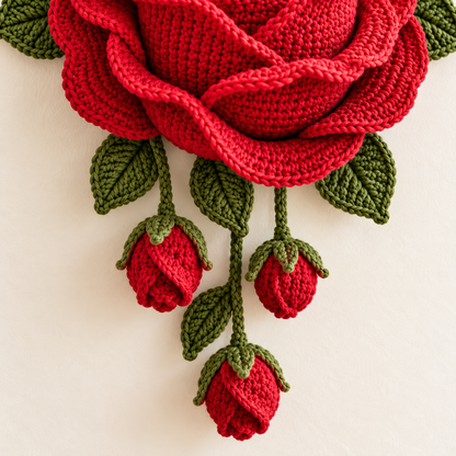 Crochet Rose Wall Organizer Pattern PDF | 3D Flower Hanging Storage