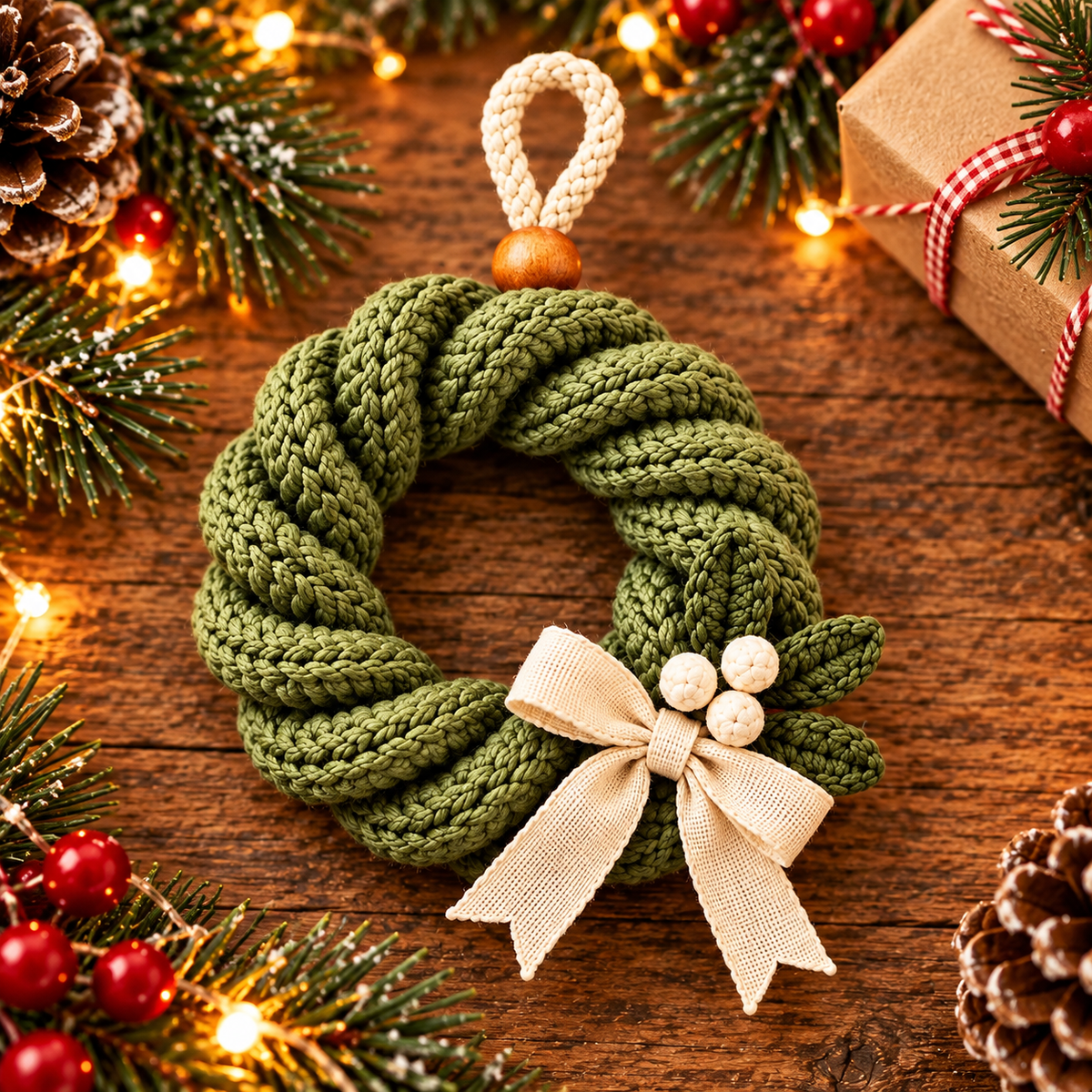 Twisted Christmas Wreath Crochet Pattern PDF | Mini Holiday Ornaments