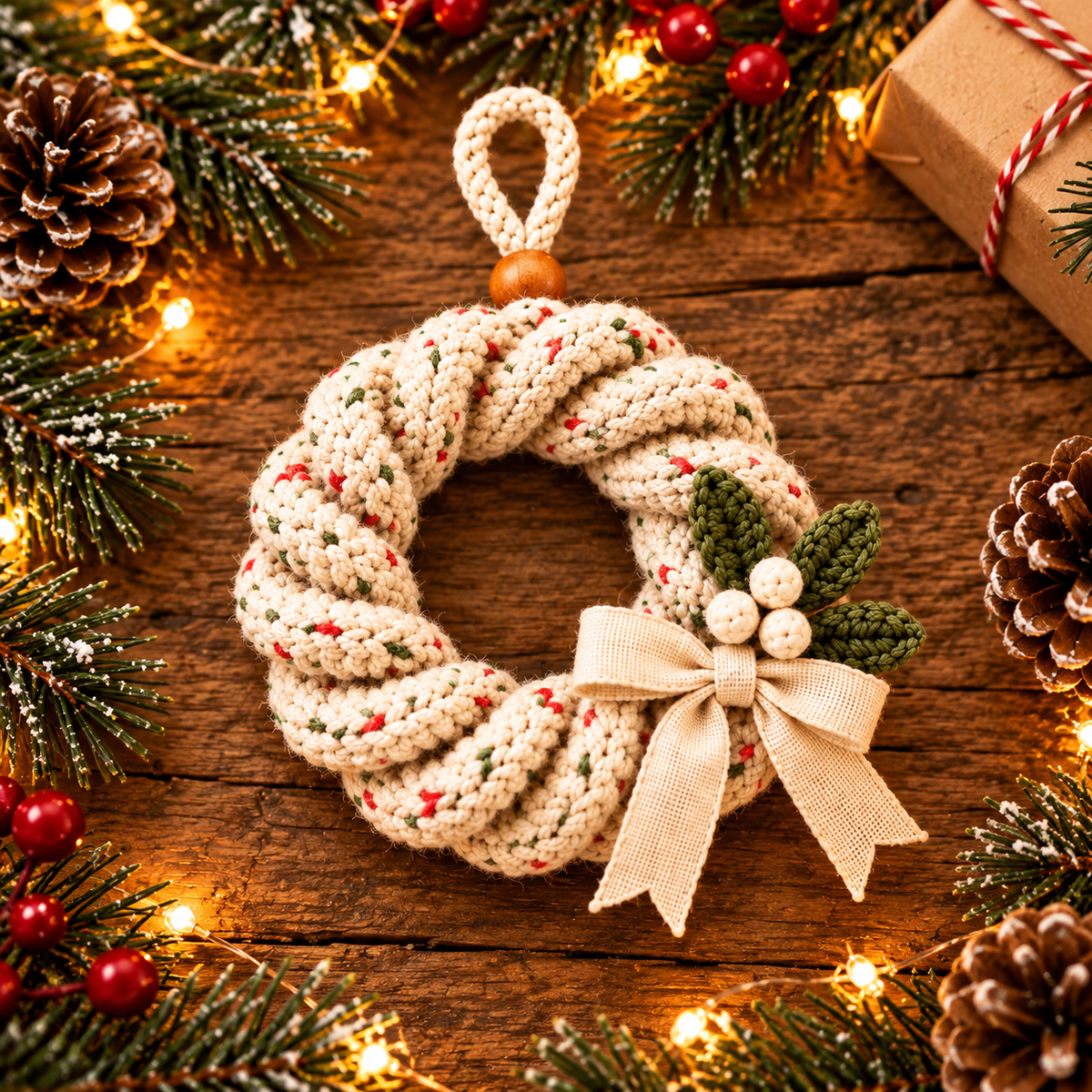 Twisted Christmas Wreath Crochet Pattern PDF | Mini Holiday Ornaments