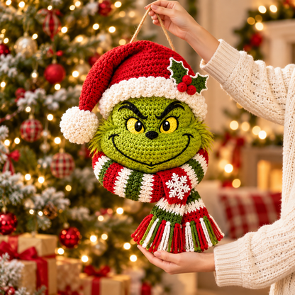 Christmas Grinch Door Hanger Crochet Pattern PDF – Holiday Wreath Decor