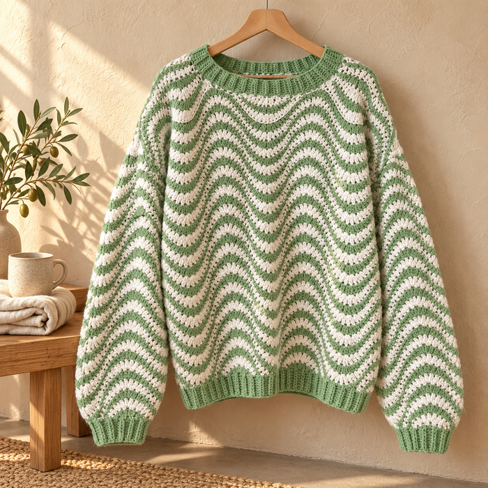 Wavy Striped Sweater Crochet Pattern PDF – Oversized Women's Jumper