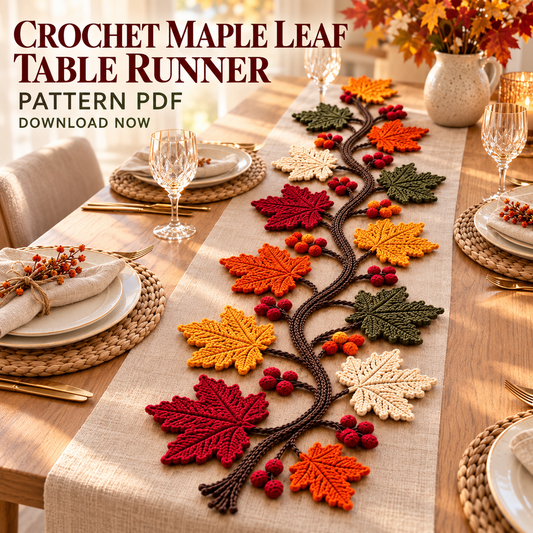 Maple Leaf Garland Crochet Pattern PDF, Fall Table Runner with Berries, Thanksgiving Decor