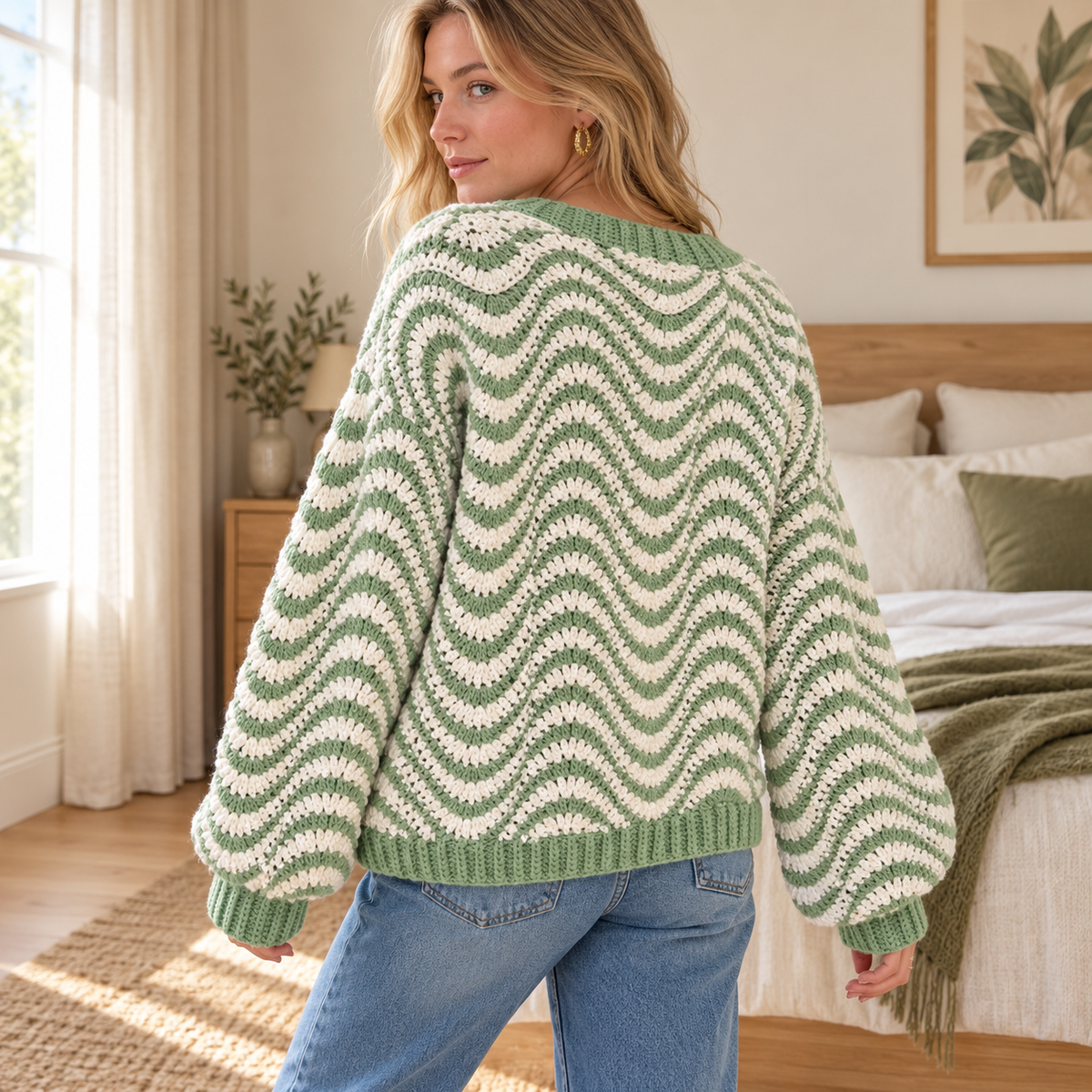 Wavy Striped Sweater Crochet Pattern PDF – Oversized Women's Jumper