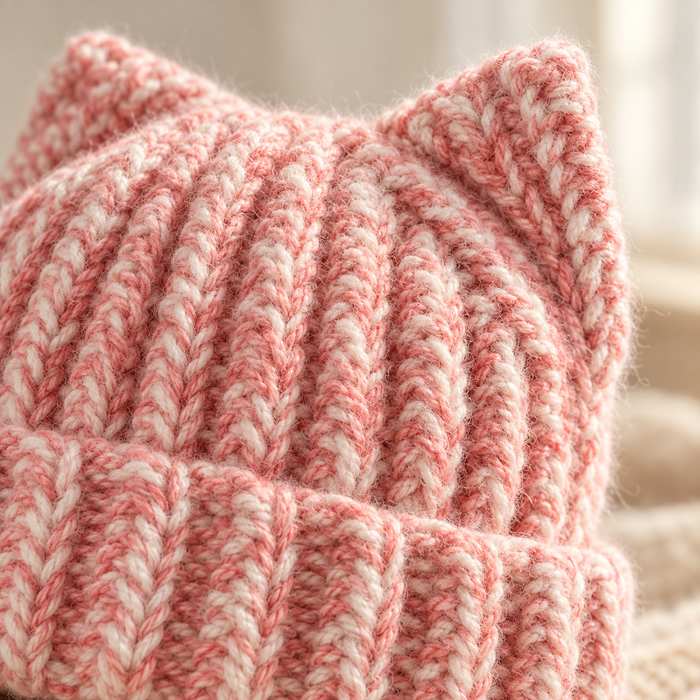 Cat Ear Crochet Hat Pattern PDF, Easy Plush Ribbed Beanie for Adults
