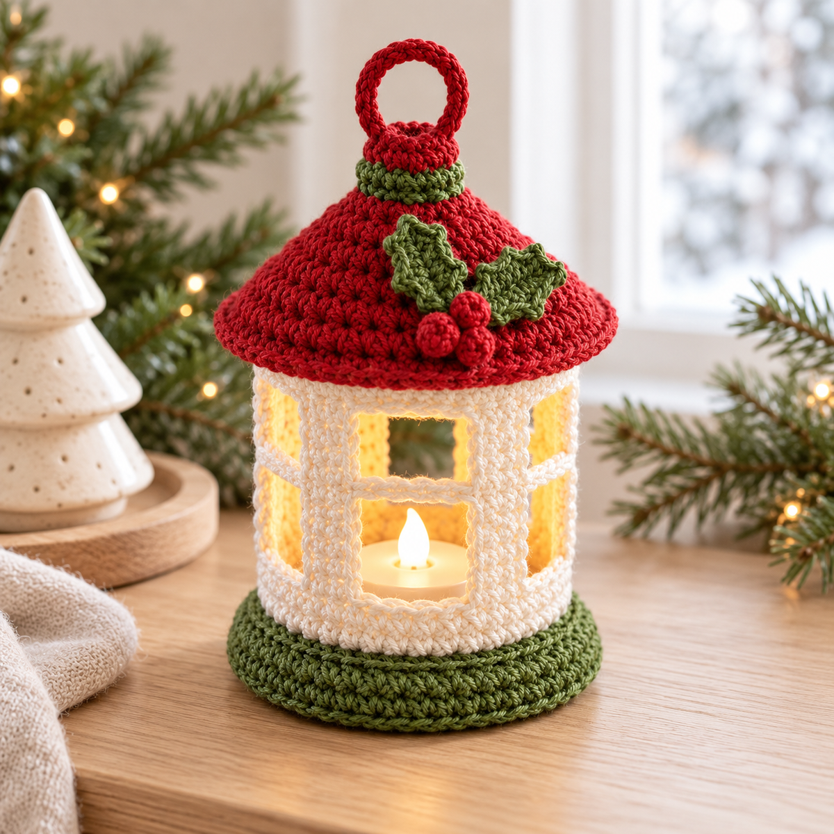 Crochet Christmas Lantern Pattern PDF – Mini LED Holiday Decor