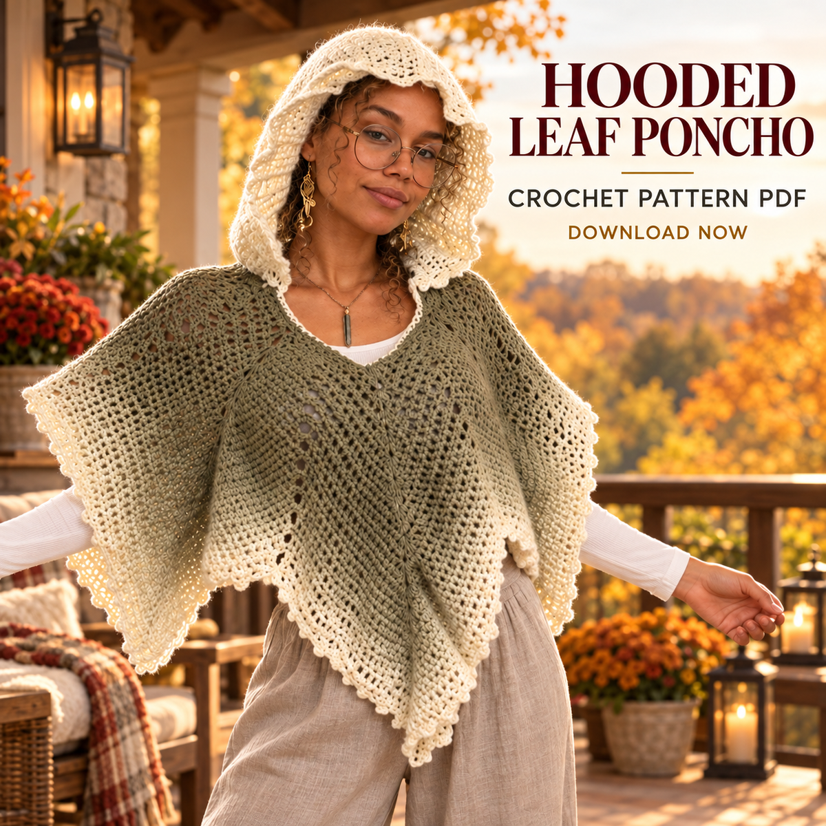 Fall Leaf Crochet Poncho Pattern PDF, Woodland Cape, Ren Faire Costume