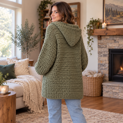 Oversized Hooded Crochet Cardigan Pattern | Chunky Pocket Sweater PDF