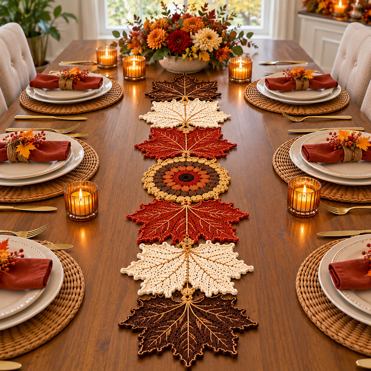 Crochet Maple Leaf Table Runner Pattern | Autumn Fall Home Decor PDF
