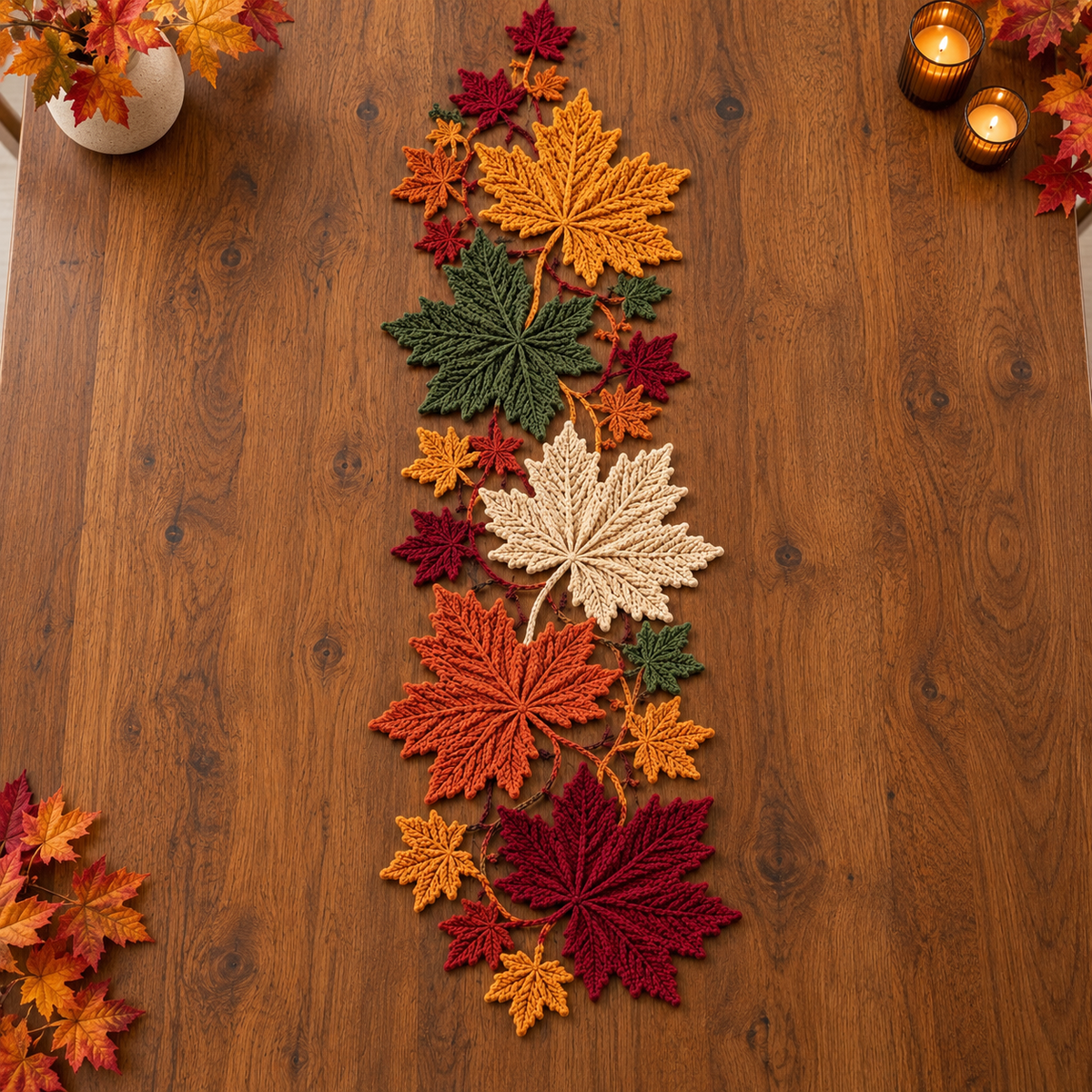 Autumn Maple Leaf Table Runner Crochet Pattern PDF – Fall Table Decor