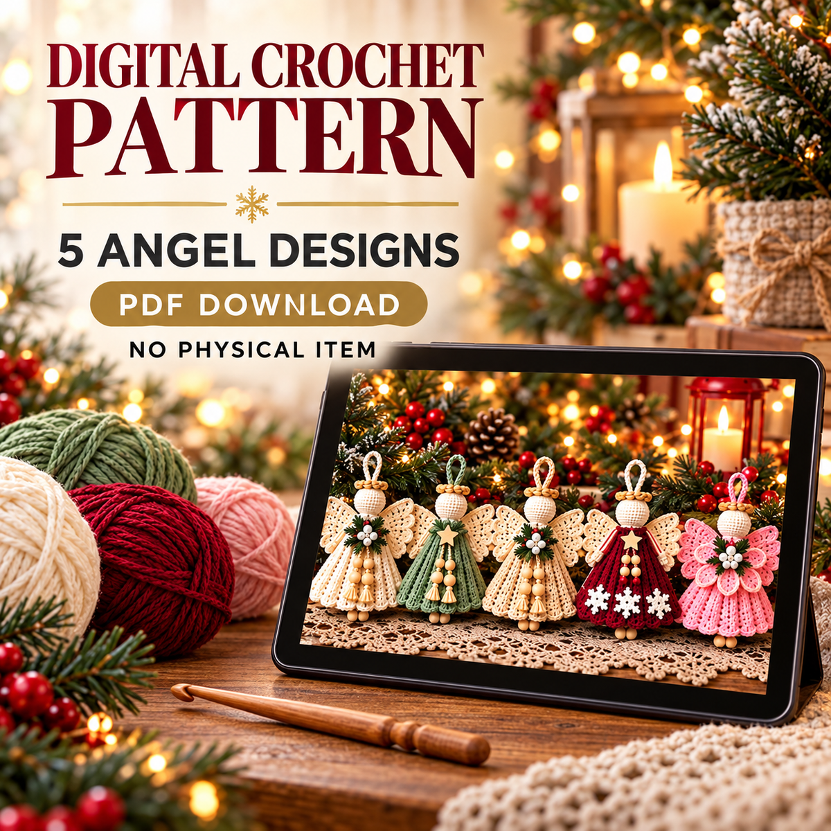 Christmas Angel Crochet Pattern Bundle PDF, 5 Amigurumi Tree Ornament Patterns