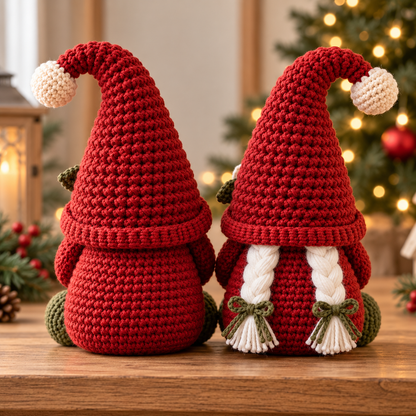 Crochet Christmas Gnome Pattern PDF, Holiday Gnome Couple Amigurumi Decor