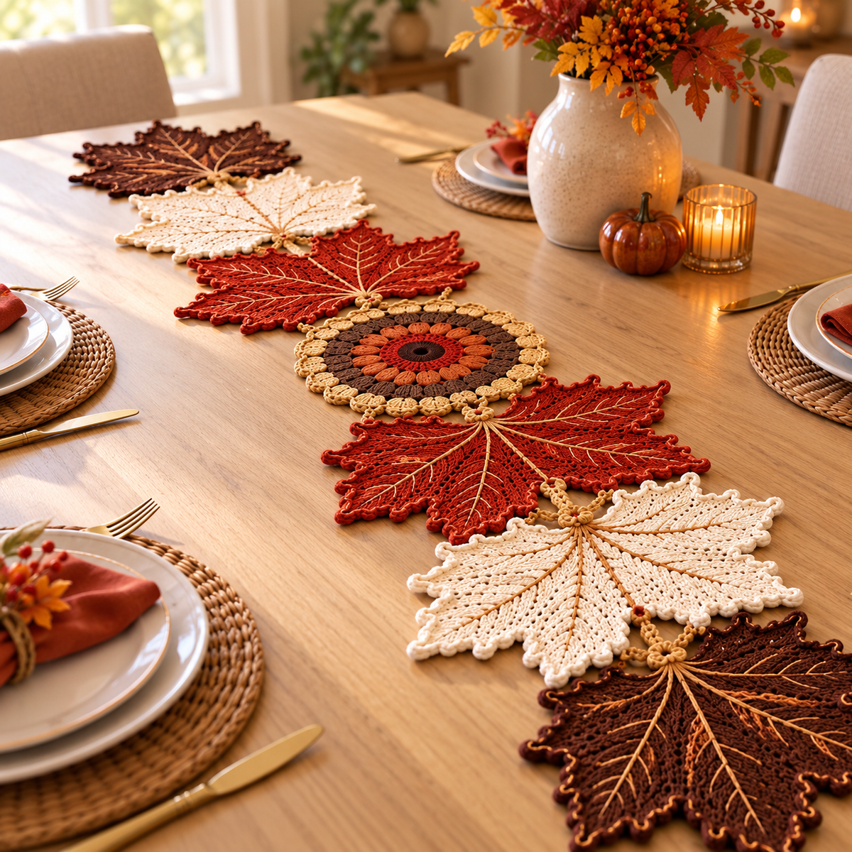 Crochet Maple Leaf Table Runner Pattern | Autumn Fall Home Decor PDF