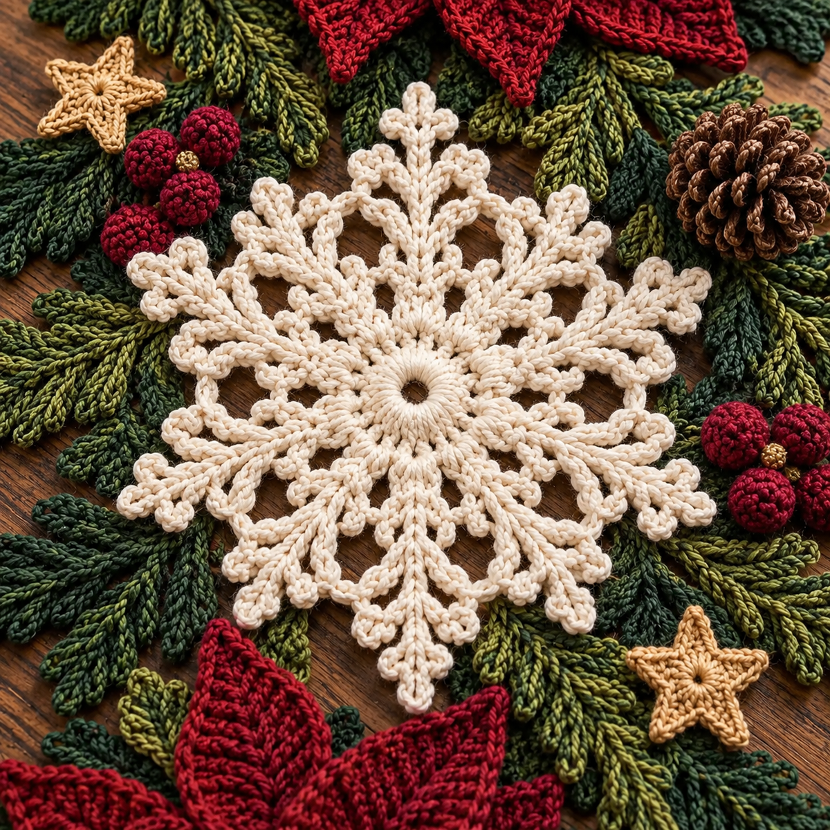 Christmas Crochet Table Runner Pattern PDF, Poinsettia Snowflake Holiday Centerpiece