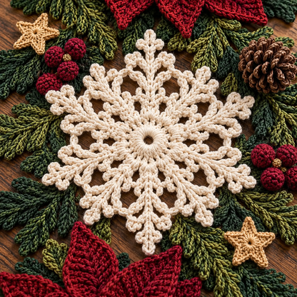 Christmas Crochet Table Runner Pattern PDF, Poinsettia Snowflake Holiday Centerpiece