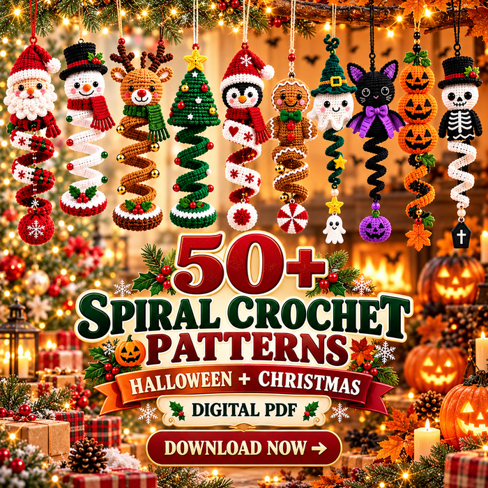 50+ Halloween & Christmas Crochet Spiral Patterns PDF – Holiday Ornament Bundle