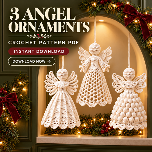 Crochet Angel Ornament Pattern PDF – 3 Christmas Angel Designs