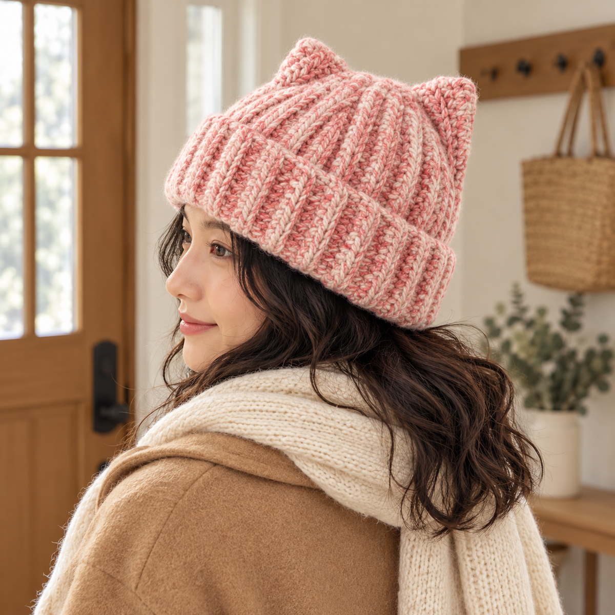 Cat Ear Crochet Hat Pattern PDF, Easy Plush Ribbed Beanie for Adults