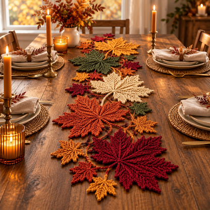 Autumn Maple Leaf Table Runner Crochet Pattern PDF – Fall Table Decor