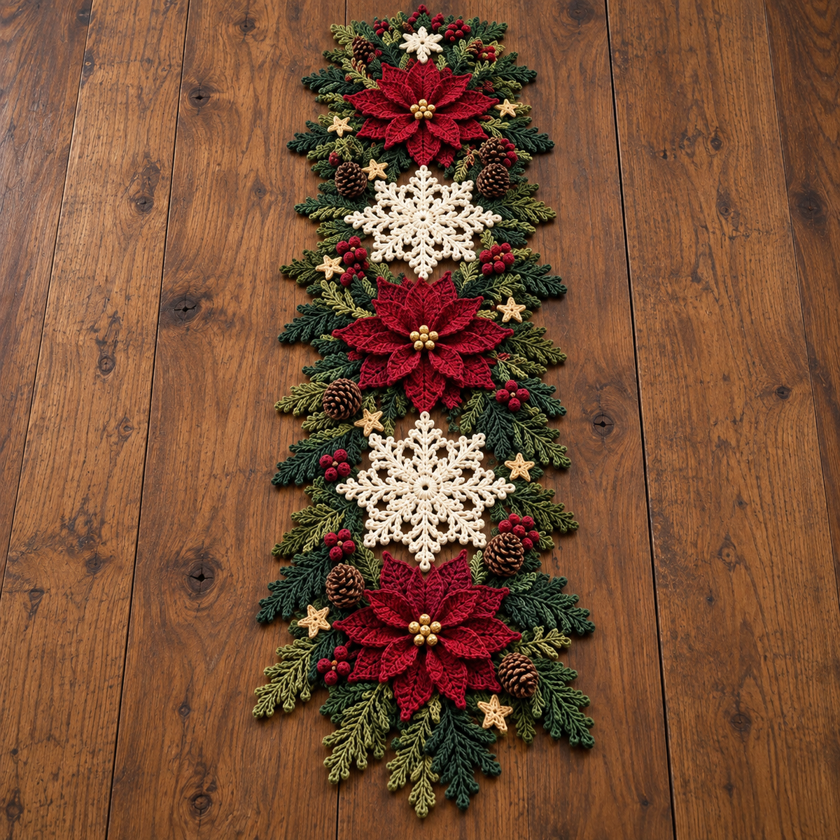 Christmas Crochet Table Runner Pattern PDF, Poinsettia Snowflake Holiday Centerpiece