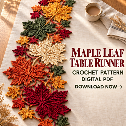 Autumn Maple Leaf Table Runner Crochet Pattern PDF – Fall Table Decor