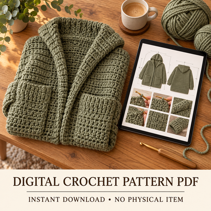 Oversized Hooded Crochet Cardigan Pattern | Chunky Pocket Sweater PDF