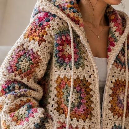 Granny Square Cardigan Crochet Pattern – Hooded Zip Up Sweater PDF