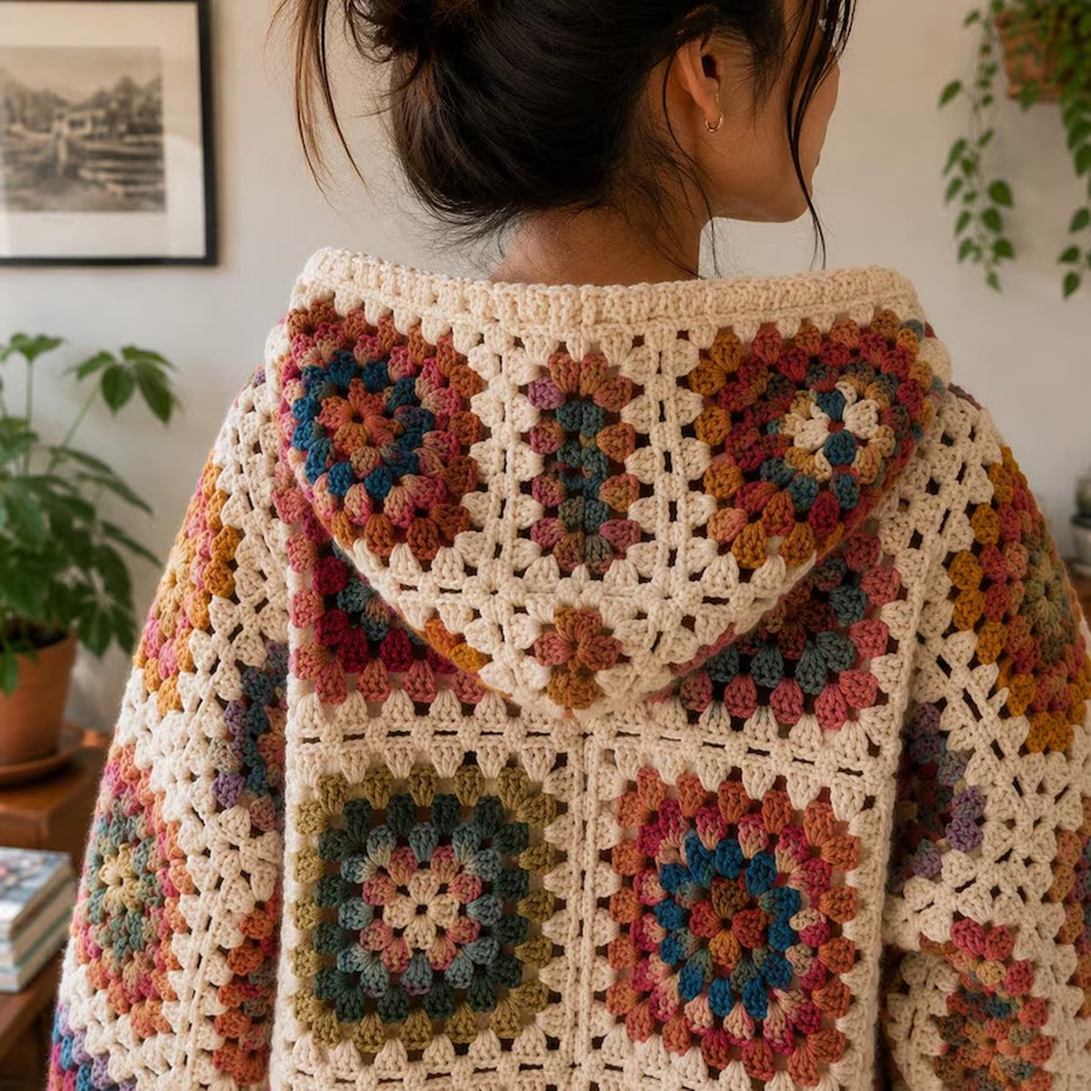 Granny Square Cardigan Crochet Pattern – Hooded Zip Up Sweater PDF
