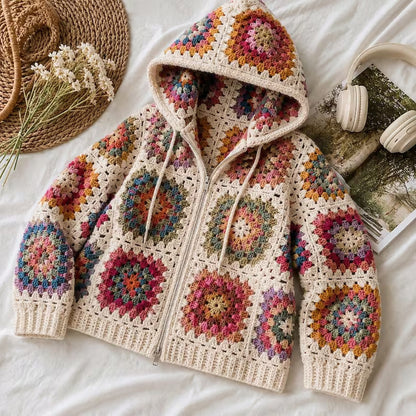 Granny Square Cardigan Crochet Pattern – Hooded Zip Up Sweater PDF