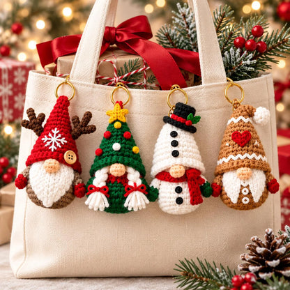 Christmas Gnome Keychain Crochet Pattern Bundle PDF | 8 Mini Ornaments