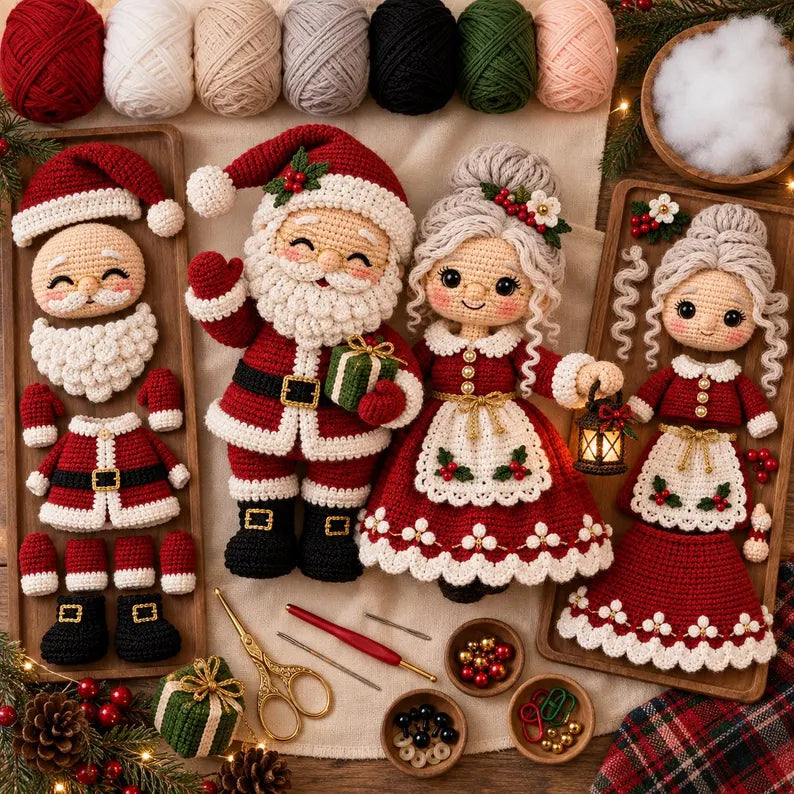 Santa & Mrs. Claus Crochet Pattern PDF | Christmas Amigurumi Doll Couple