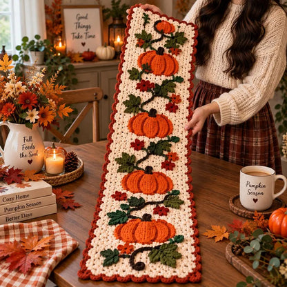 Crochet Pumpkin Table Runner Pattern PDF | Fall & Thanksgiving Decor