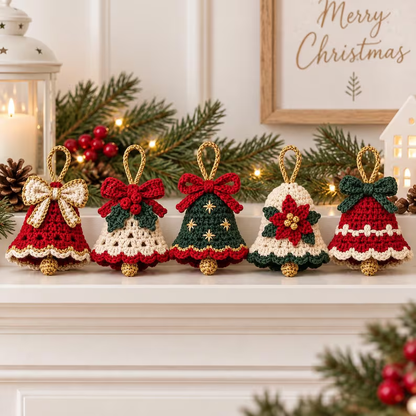 Heirloom Christmas Bell Crochet Pattern PDF | 5 Festive Ornaments