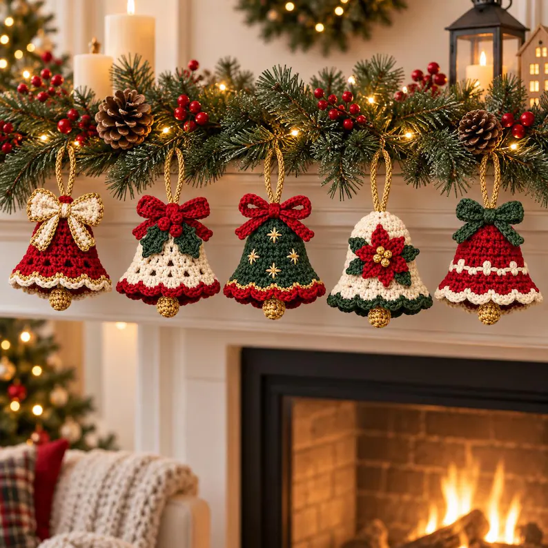 Heirloom Christmas Bell Crochet Pattern PDF | 5 Festive Ornaments