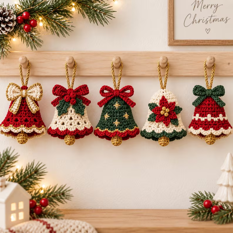 Heirloom Christmas Bell Crochet Pattern PDF | 5 Festive Ornaments