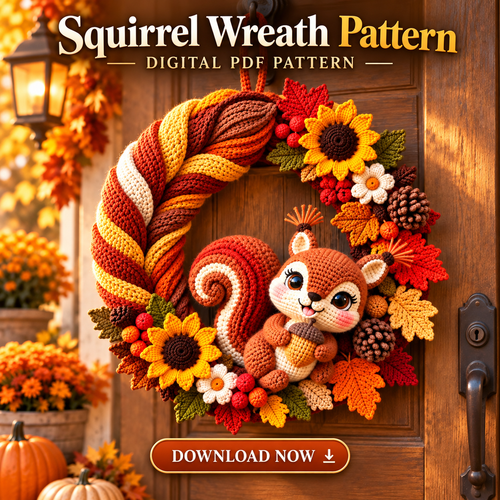 Crochet Squirrel Wreath Pattern PDF | Autumn Woodland Door Decor
