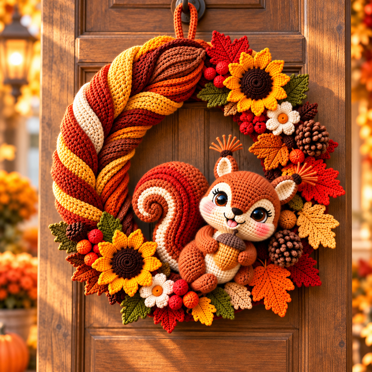 Crochet Squirrel Wreath Pattern PDF | Autumn Woodland Door Decor