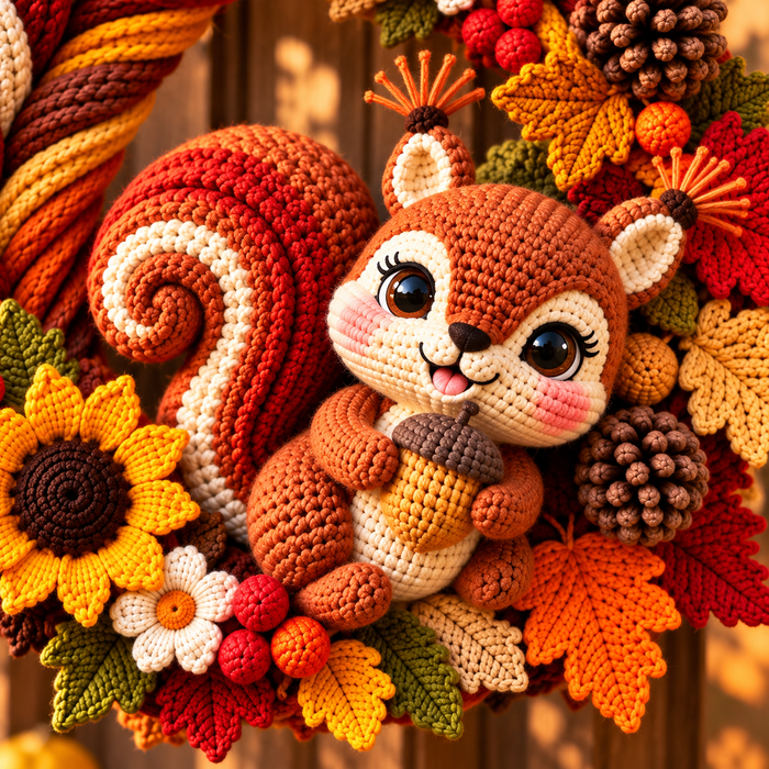 Crochet Squirrel Wreath Pattern PDF | Autumn Woodland Door Decor