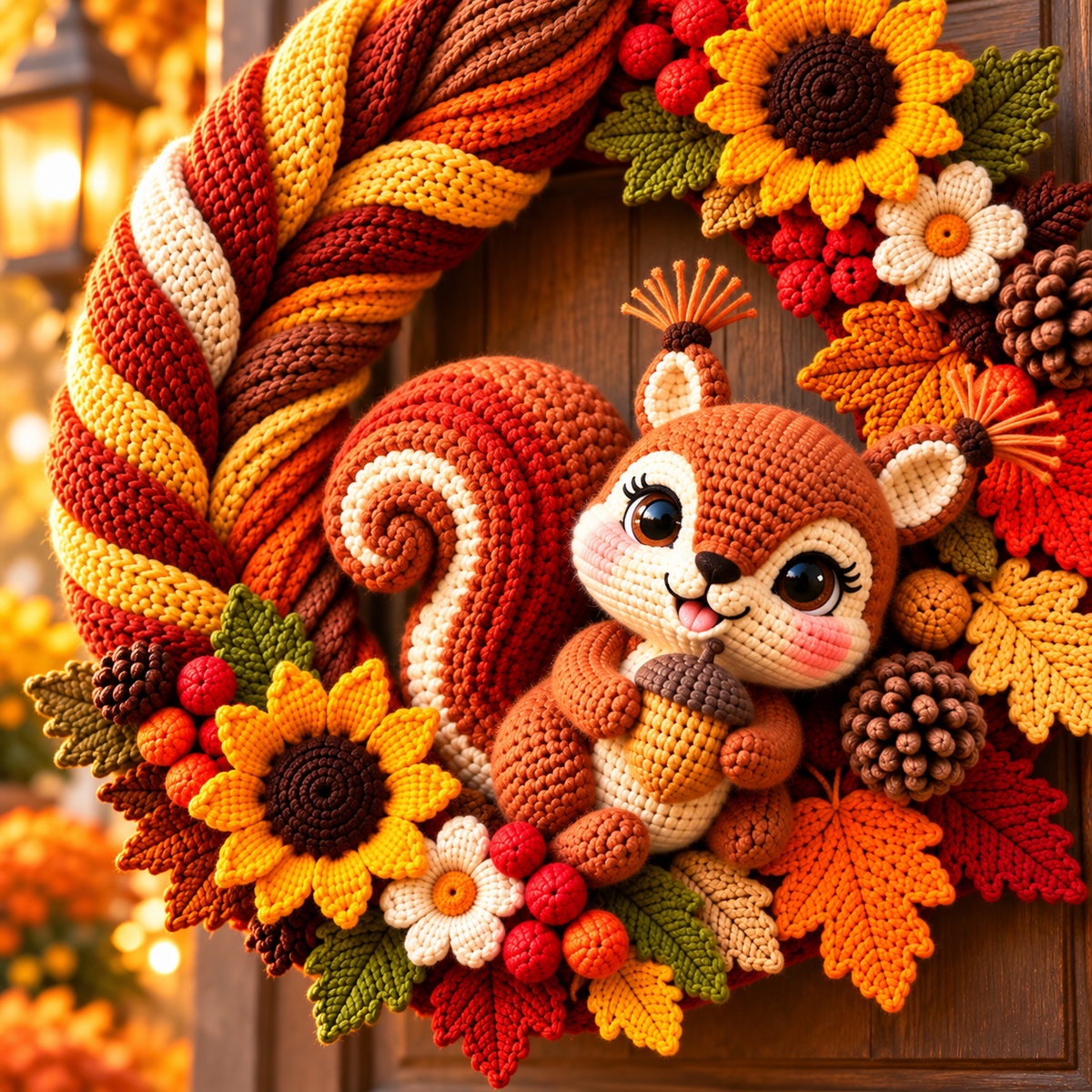Crochet Squirrel Wreath Pattern PDF | Autumn Woodland Door Decor