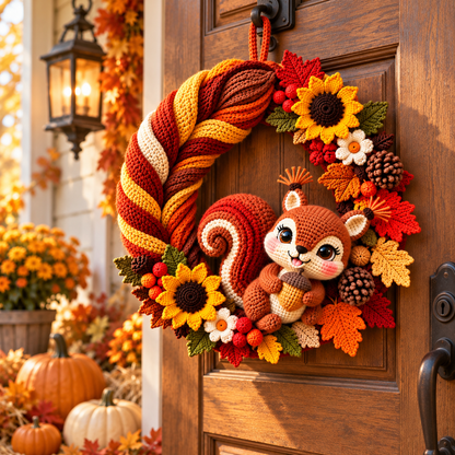 Crochet Squirrel Wreath Pattern PDF | Autumn Woodland Door Decor