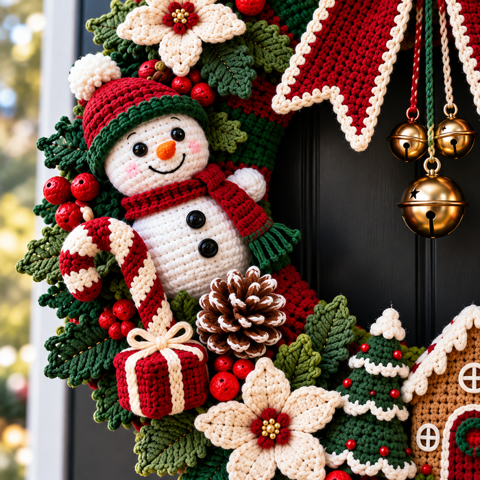 Large Christmas Crochet Wreath Pattern PDF | Amigurumi Door Decor