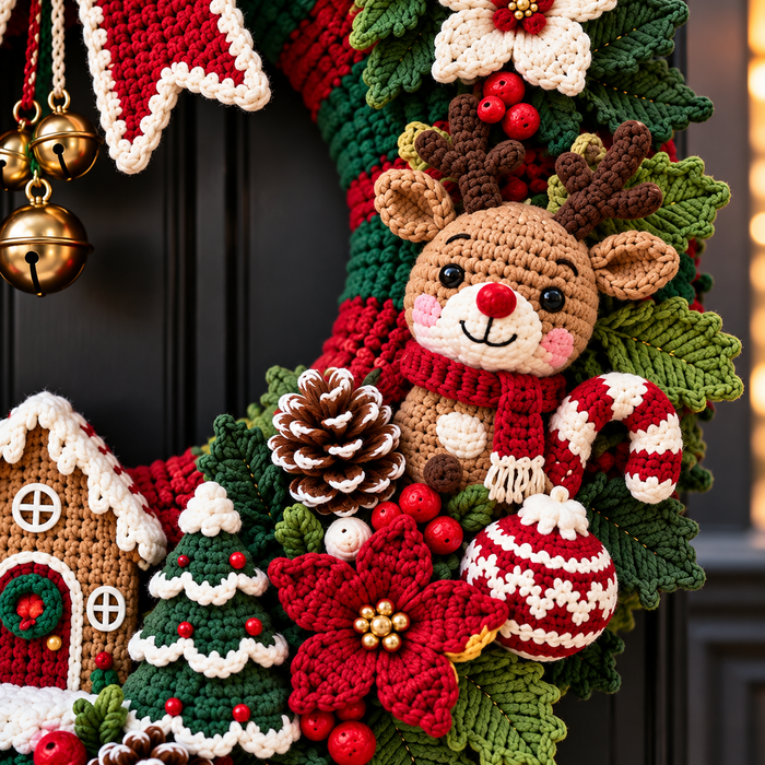 Large Christmas Crochet Wreath Pattern PDF | Amigurumi Door Decor