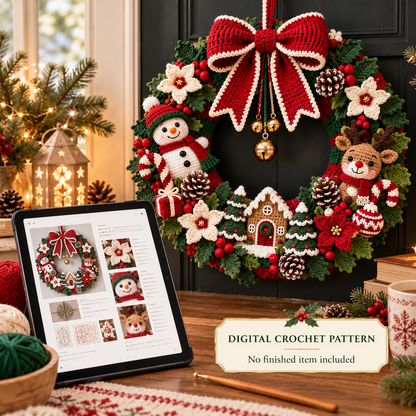 Large Christmas Crochet Wreath Pattern PDF | Amigurumi Door Decor