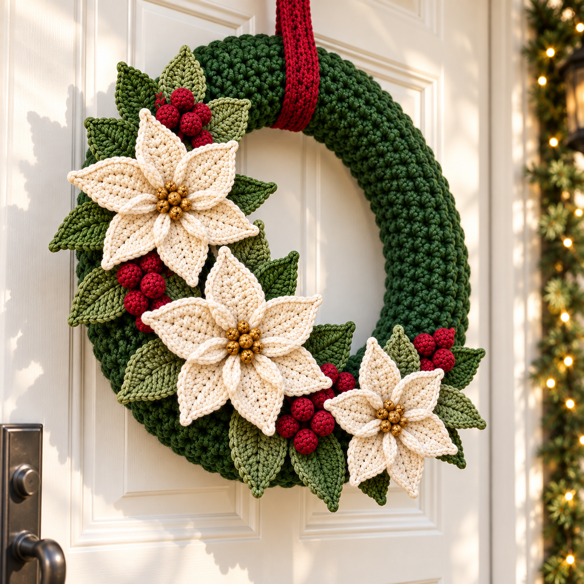 Poinsettia Christmas Wreath Crochet Pattern PDF | 14-Inch Base
