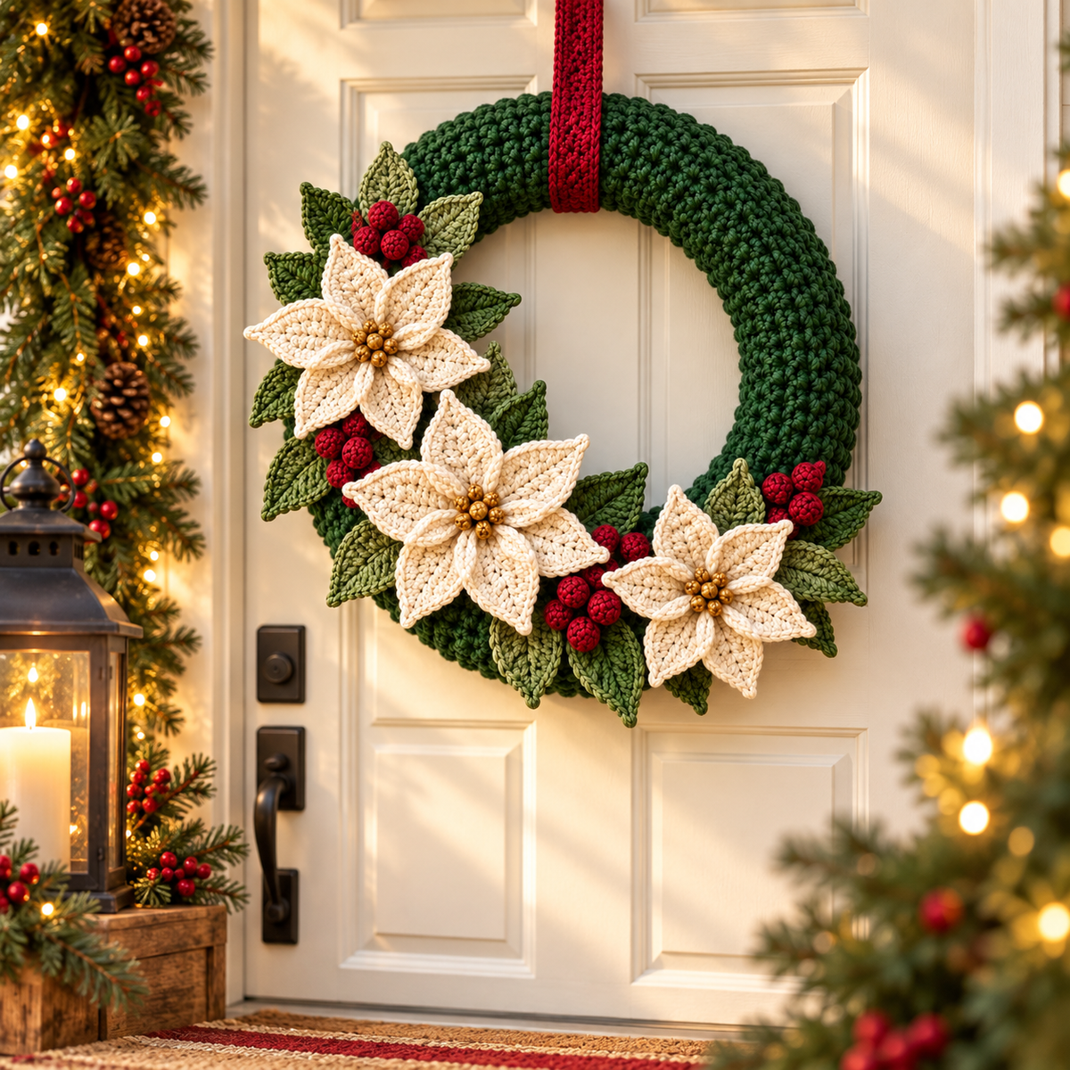 Poinsettia Christmas Wreath Crochet Pattern PDF | 14-Inch Base