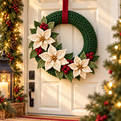 Poinsettia Christmas Wreath Crochet Pattern PDF | 14-Inch Base