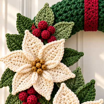 Poinsettia Christmas Wreath Crochet Pattern PDF | 14-Inch Base