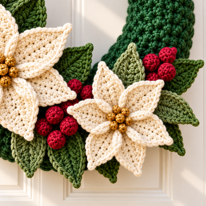 Poinsettia Christmas Wreath Crochet Pattern PDF | 14-Inch Base