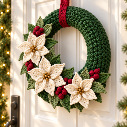 Poinsettia Christmas Wreath Crochet Pattern PDF | 14-Inch Base
