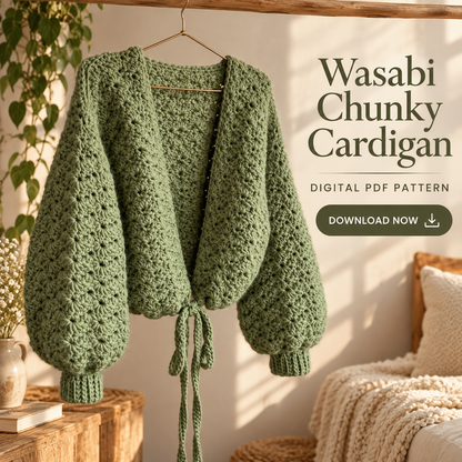 Chunky Crochet Cardigan Pattern PDF | Oversized Tie-Front Scallop Cardigan