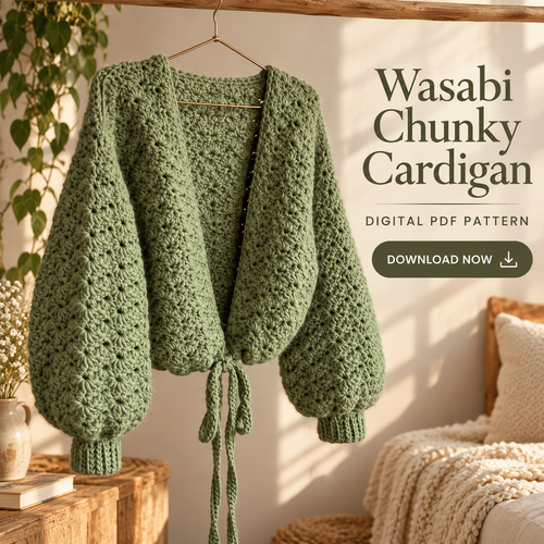 Chunky Crochet Cardigan Pattern PDF | Oversized Tie-Front Scallop Cardigan